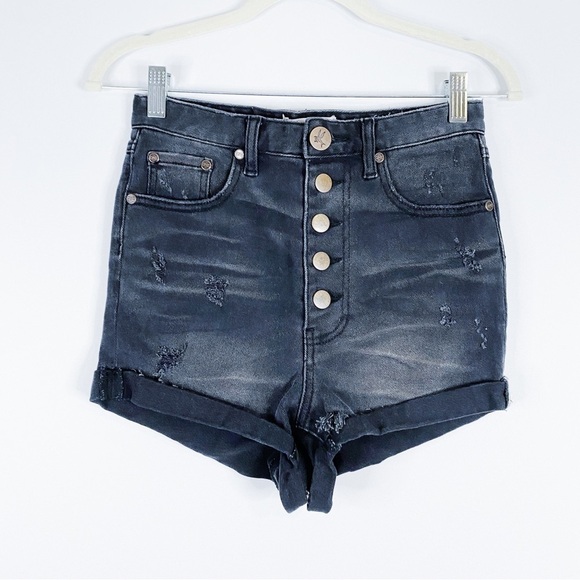 One Teaspoon - Black Distressed Shorts - Picture 1 of 3